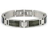 Men's Stainless Steel With Gray Wood Inlay Link Bracelet (8.75 Inch)